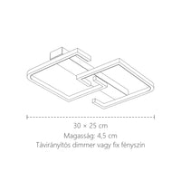 Fekete négyzetes LED mennyezeti lámpa méretei: 30 × 25 × 4,5 cm