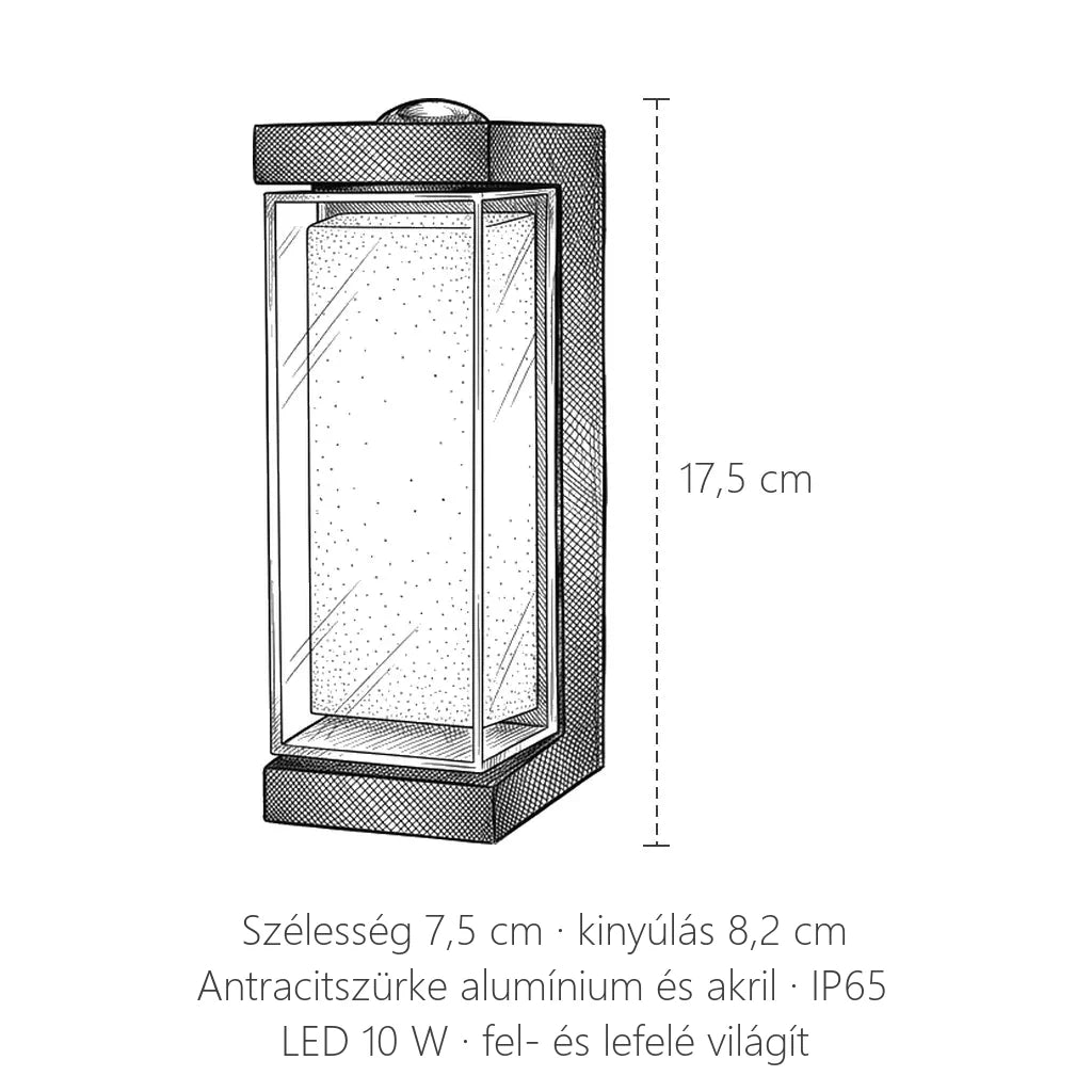 Fel-le világító kültéri LED fali lámpa méretei: 17,5 × 7,5 cm