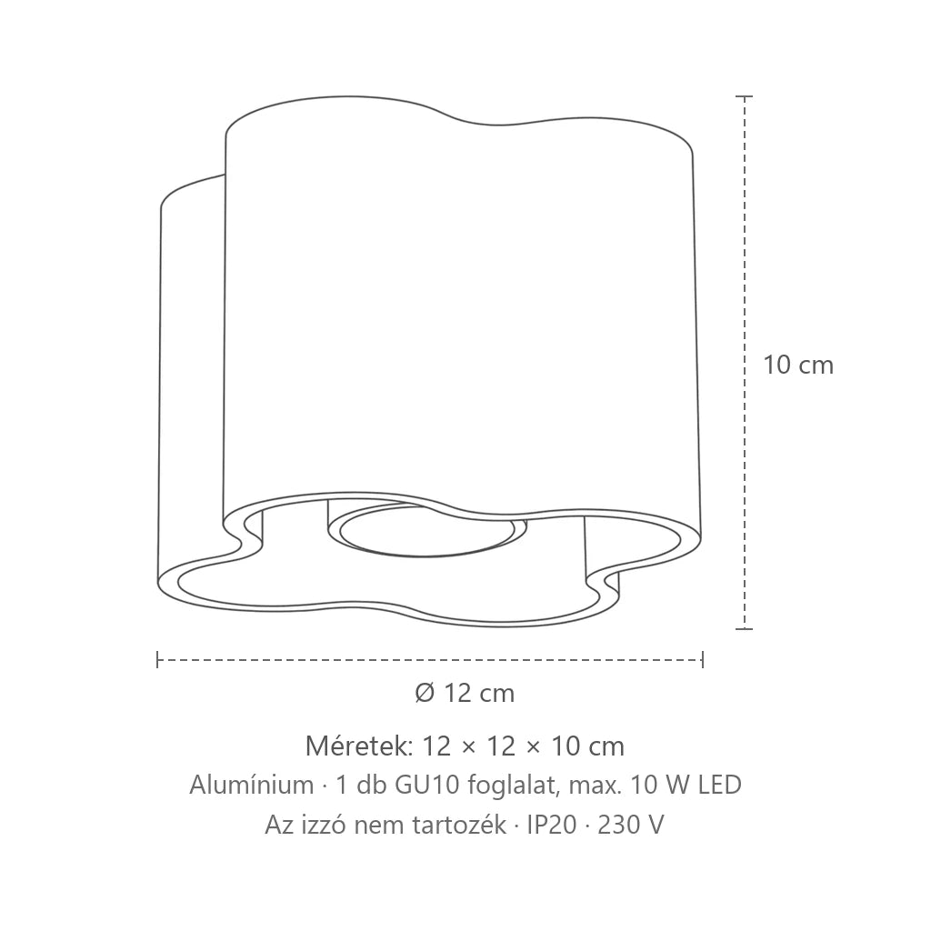 Felhő alakú mennyezeti spotlámpa méretei (1 spot – GU10): 12 × 12 × 10 cm