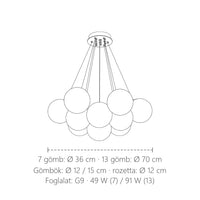 Gömbös függesztő csillár méretei: Ø 36 vagy 70 cm