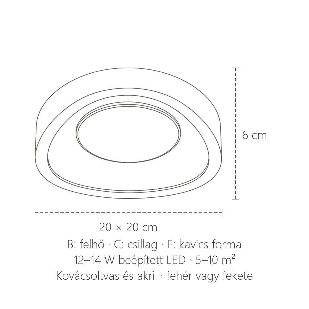 Kis LED lámpa méretei: 20 × 20 cm, 6 cm magas