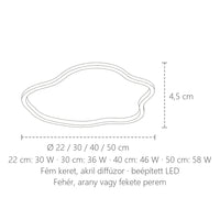 Felhőlámpa méretei: Ø 22–50 cm, 4,5 cm magas