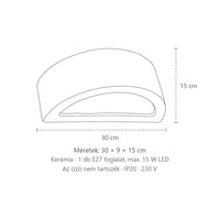 Félhold alakú kerámia vagy beton fali lámpa méretei (30 cm – kerámia): 30 × 9 × 15 cm
