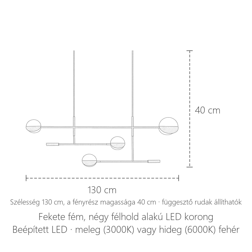 Konyhaszigeti lámpa méretei: 130 × 40 cm