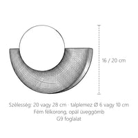 A félhold alakú színes fali lámpa méretei: 20 × 16 vagy 28 × 20 cm