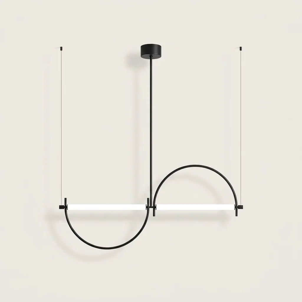 Fekete S-ívű kétcsöves LED függőlámpa, 200 cm