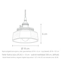 Kerámia függőlámpa méretei: Ø 14 × 6 cm