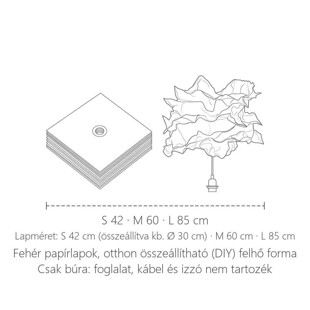 DIY papír lámpabúra: lapok és összeállított forma