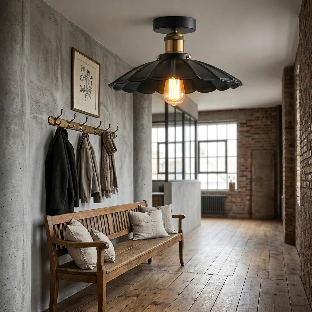 Retró fodros lámpa loft előszobában