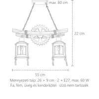 Fogaskerekes fa csillár méretei: 55 cm széles, 22 cm magas