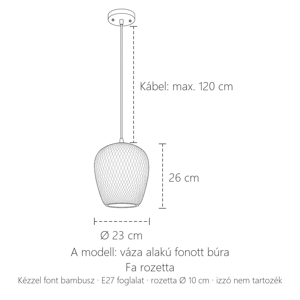 A modell méretei: Ø 23 cm, 26 cm magas