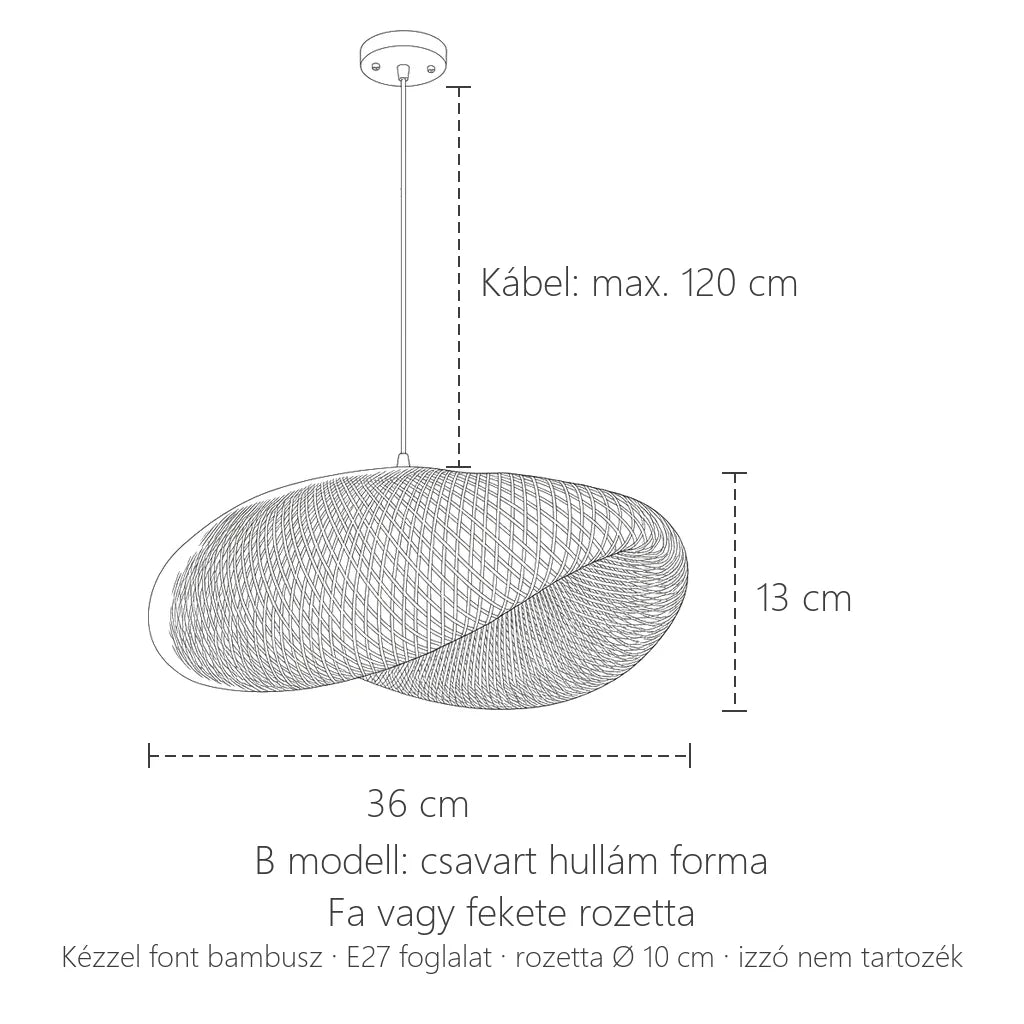 B modell méretei: 36 cm, 13 cm magas