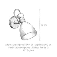 Forgatható fa-fém fali lámpa méretei, A forma (harang): 22 cm