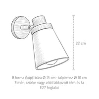Forgatható fa-fém fali lámpa méretei, B forma (kúp): 22 cm