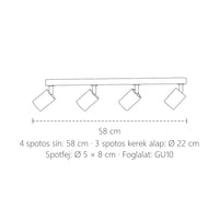 Forgatható GU10 spotlámpa méretei: 58 cm sín vagy Ø 22 cm kerek alap
