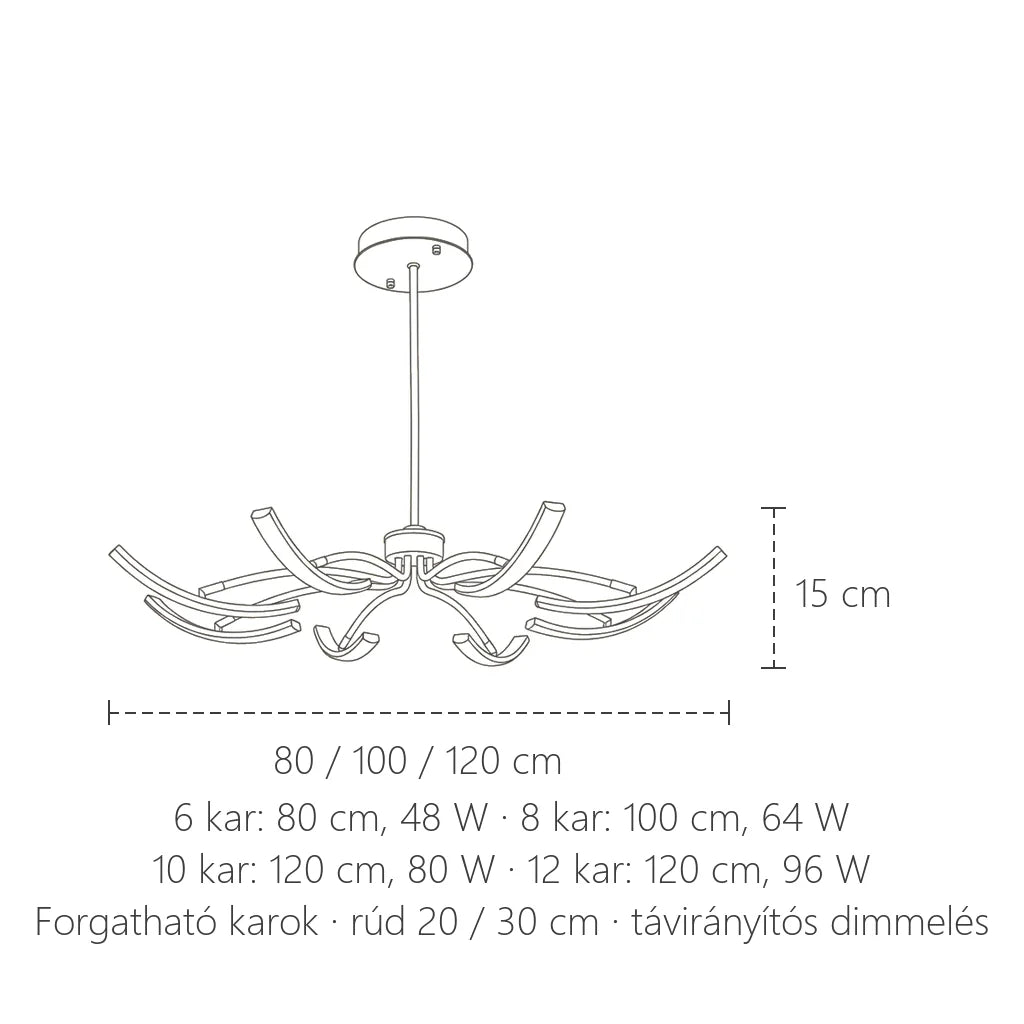 Karos csillár méretei: 80–120 cm, 15 cm magas