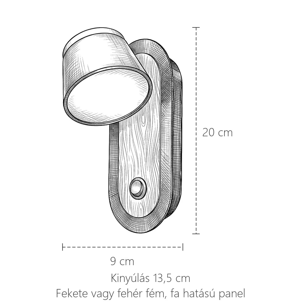 Forgatható LED olvasólámpa méretei: 20 cm magas, 9 cm széles