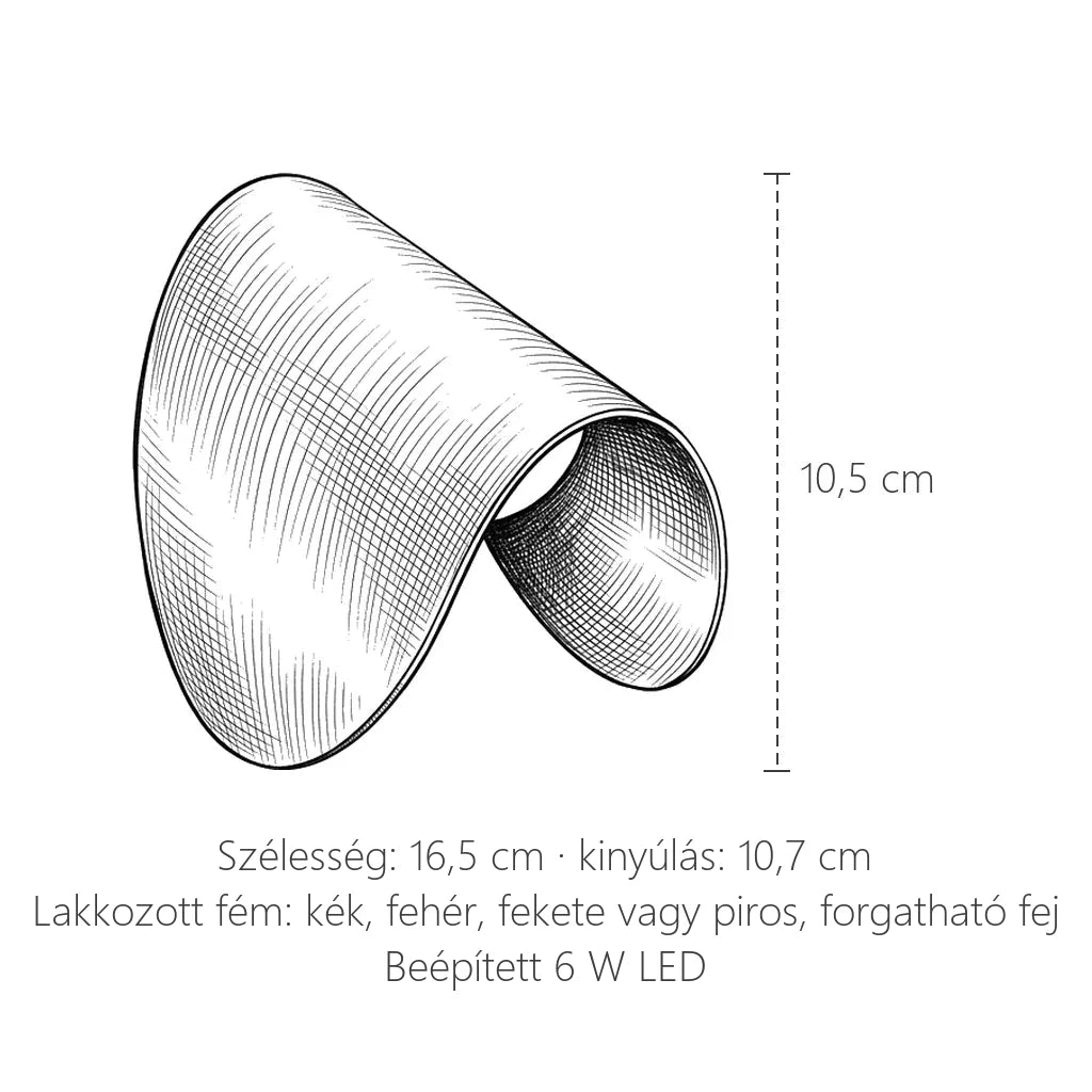 Forgatható színes kúpos LED fali lámpa méretei: 16,5 × 10,5 cm