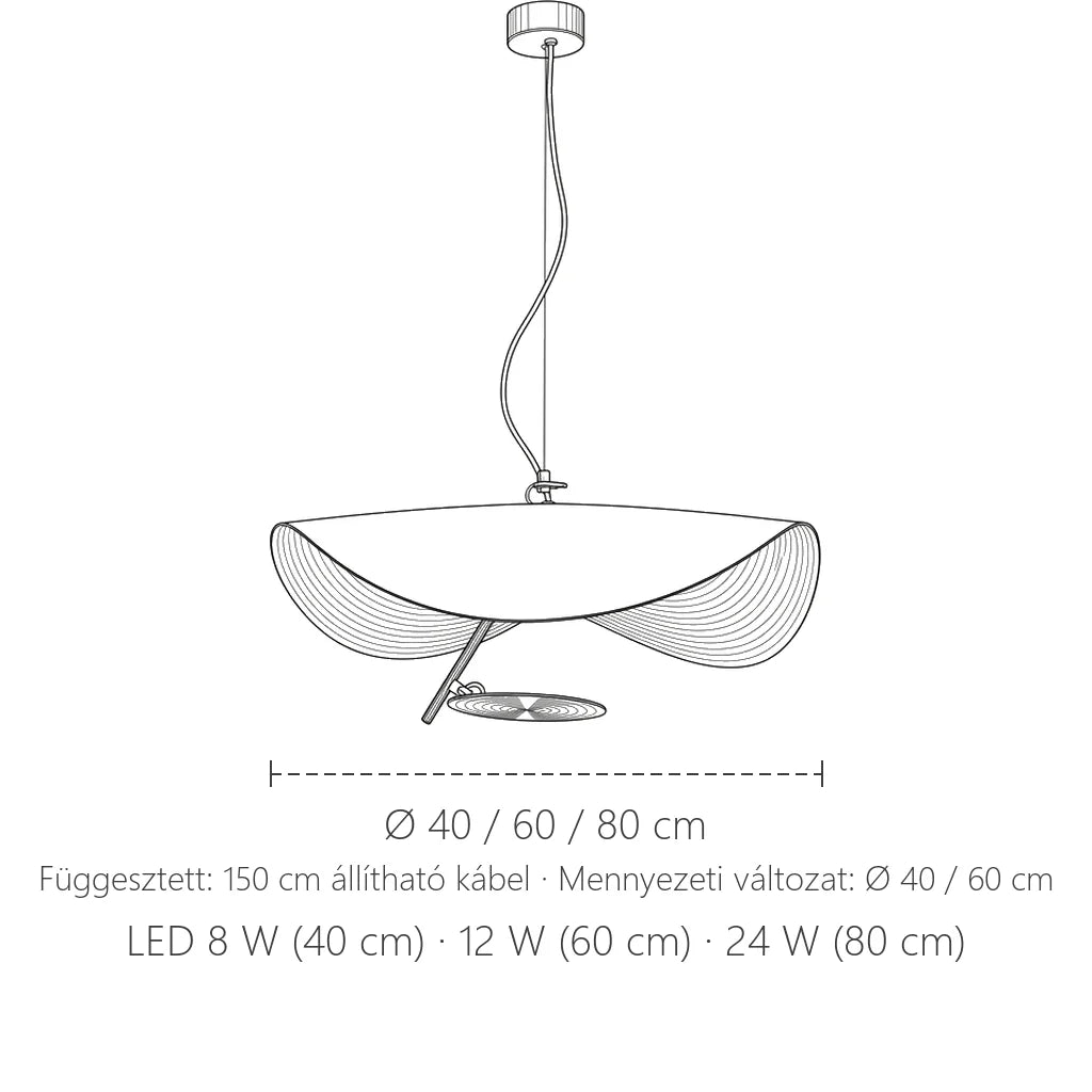 Francia kalap csillár méretei: Ø 40, 60 vagy 80 cm