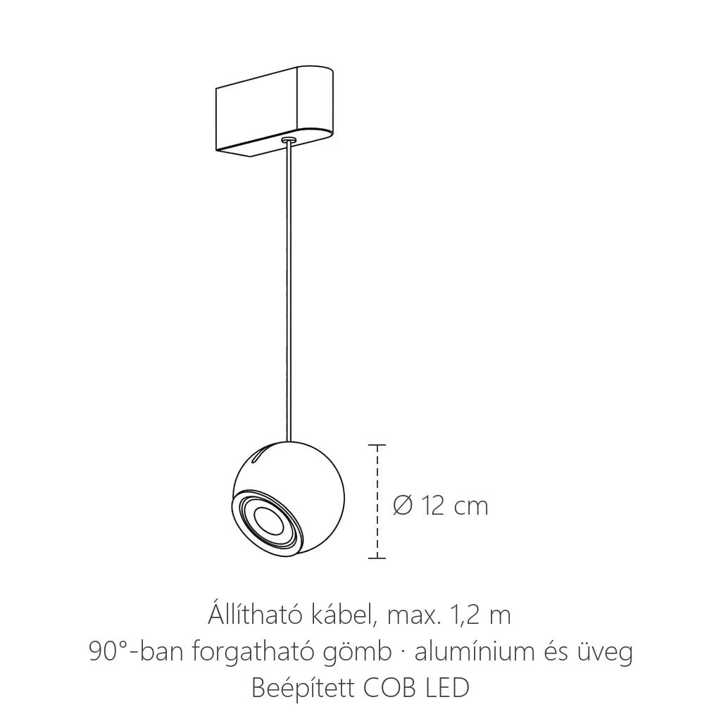 Függő gömb LED fali lámpa méretei: gömb Ø 12 cm, kábel max. 1,2 m