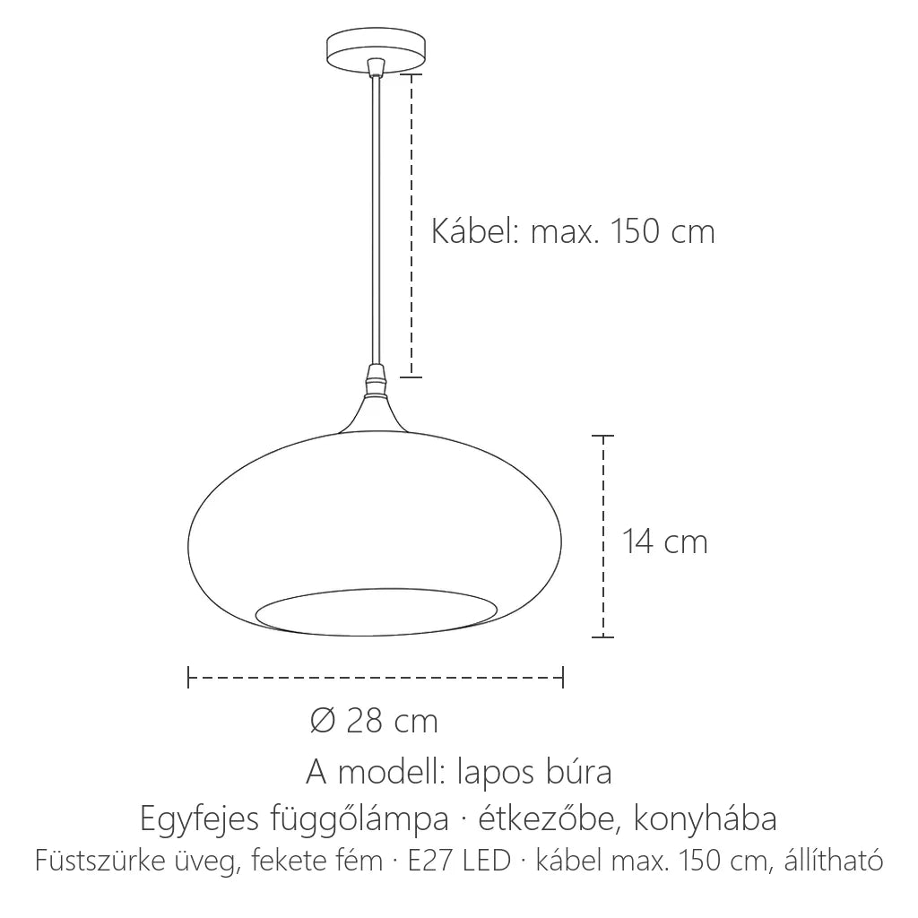 A modell méretei: Ø 28 cm, 14 cm magas