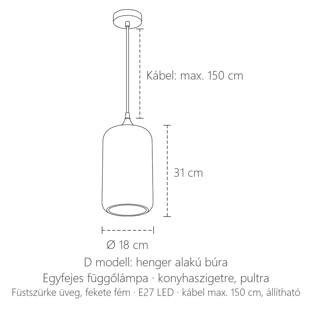 D modell méretei: Ø 18 cm, 31 cm magas
