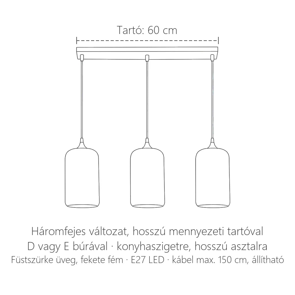 Háromfejes, hosszú tartós változat méretei