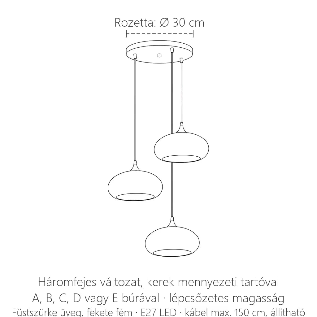 Háromfejes, kerek tartós változat méretei