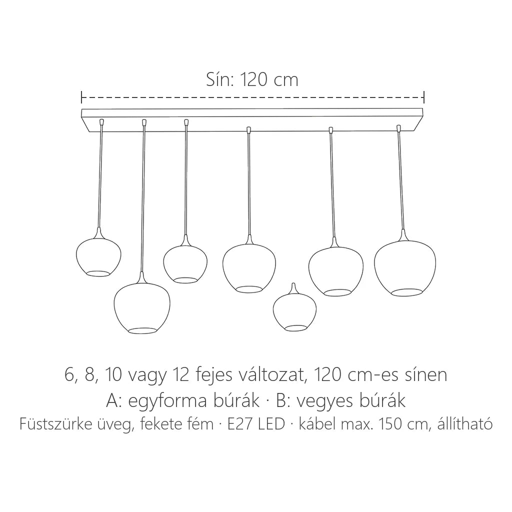 Többfejes sínes változat méretei: 120 cm