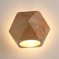 Világító geometrikus natúr fa fali lámpa