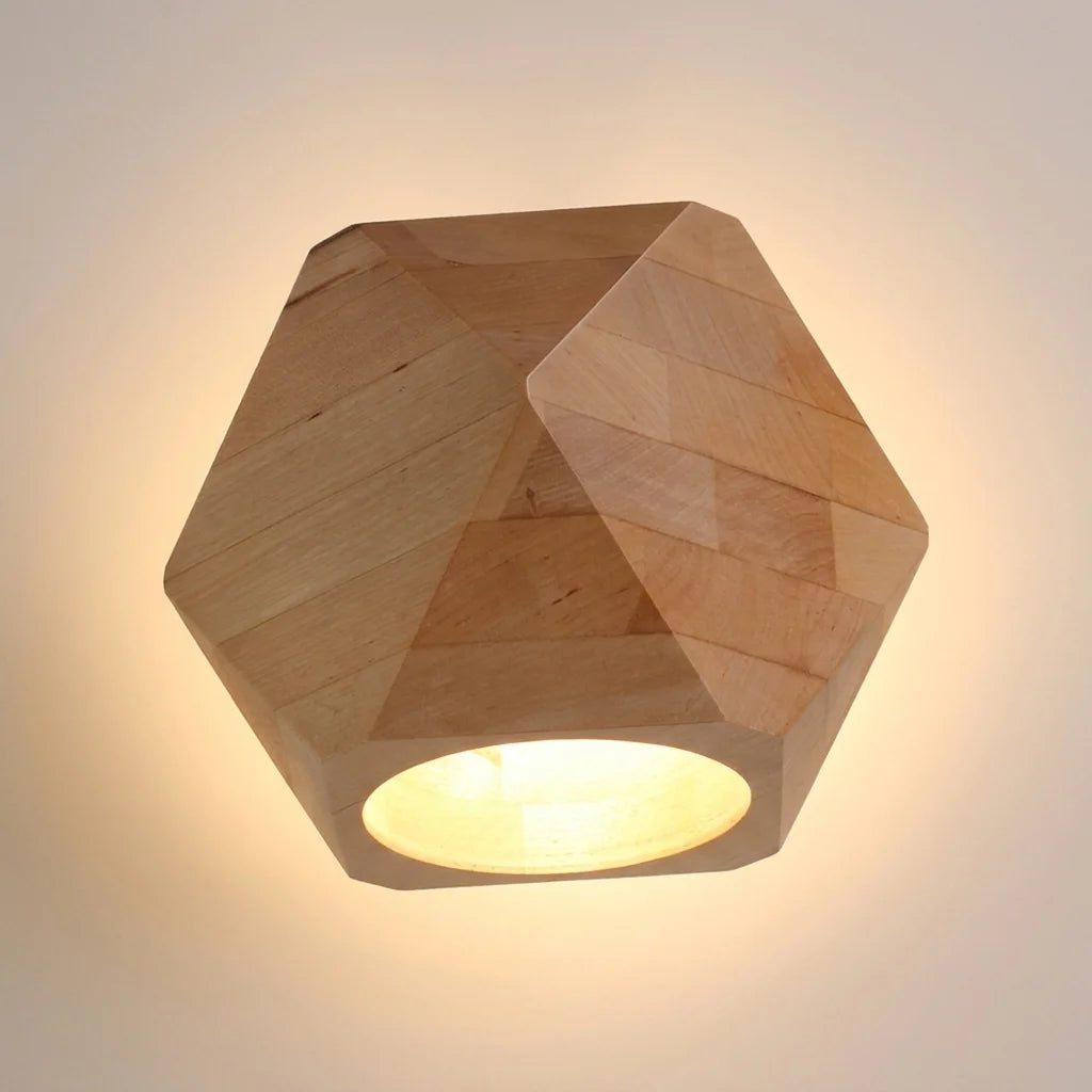Világító geometrikus natúr fa fali lámpa