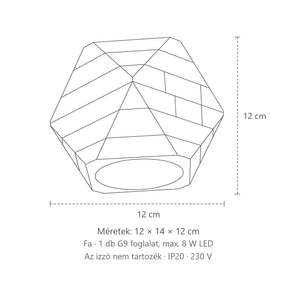 Geometrikus natúr fa fali lámpa méretei: 12 × 14 × 12 cm