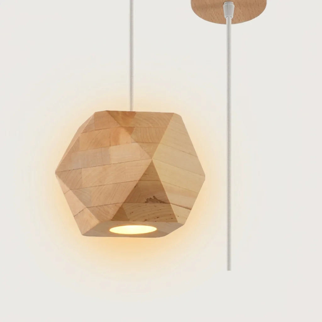 Világító geometrikus natúr fa függőlámpa