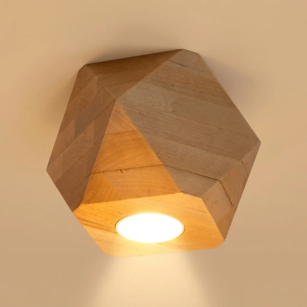 Világító geometrikus natúr fa mennyezeti spotlámpa
