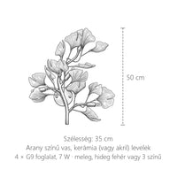 Ginkgo leveles arany fali lámpa méretei: 50 × 35 cm