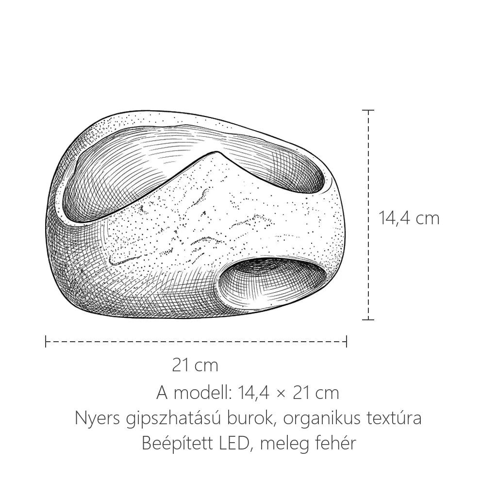 Gipszhatású kavics fali lámpa, A modell méretei: 14,4 × 21 cm