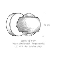 Gömb lencsés fel-le LED fali lámpa méretei: 10 cm