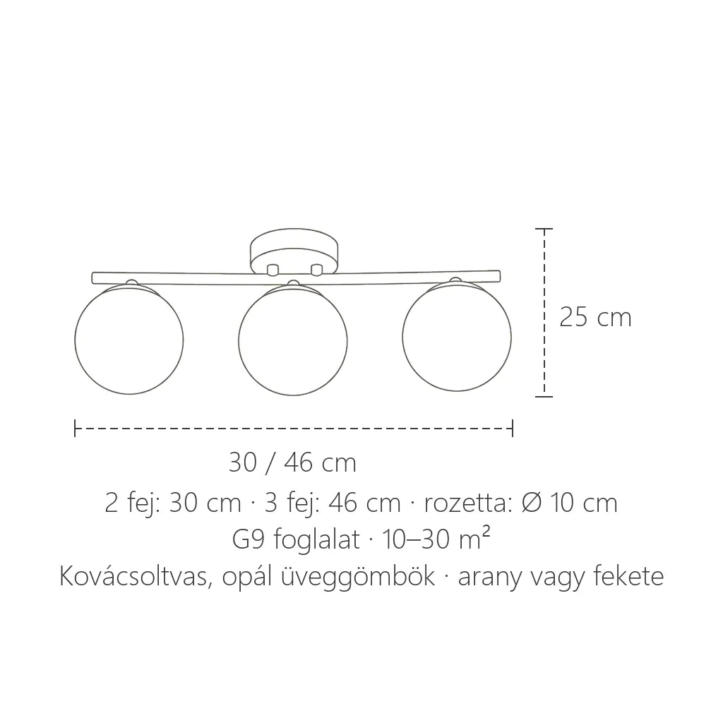 Gömblámpa méretei: 30 / 46 cm, 25 cm magas