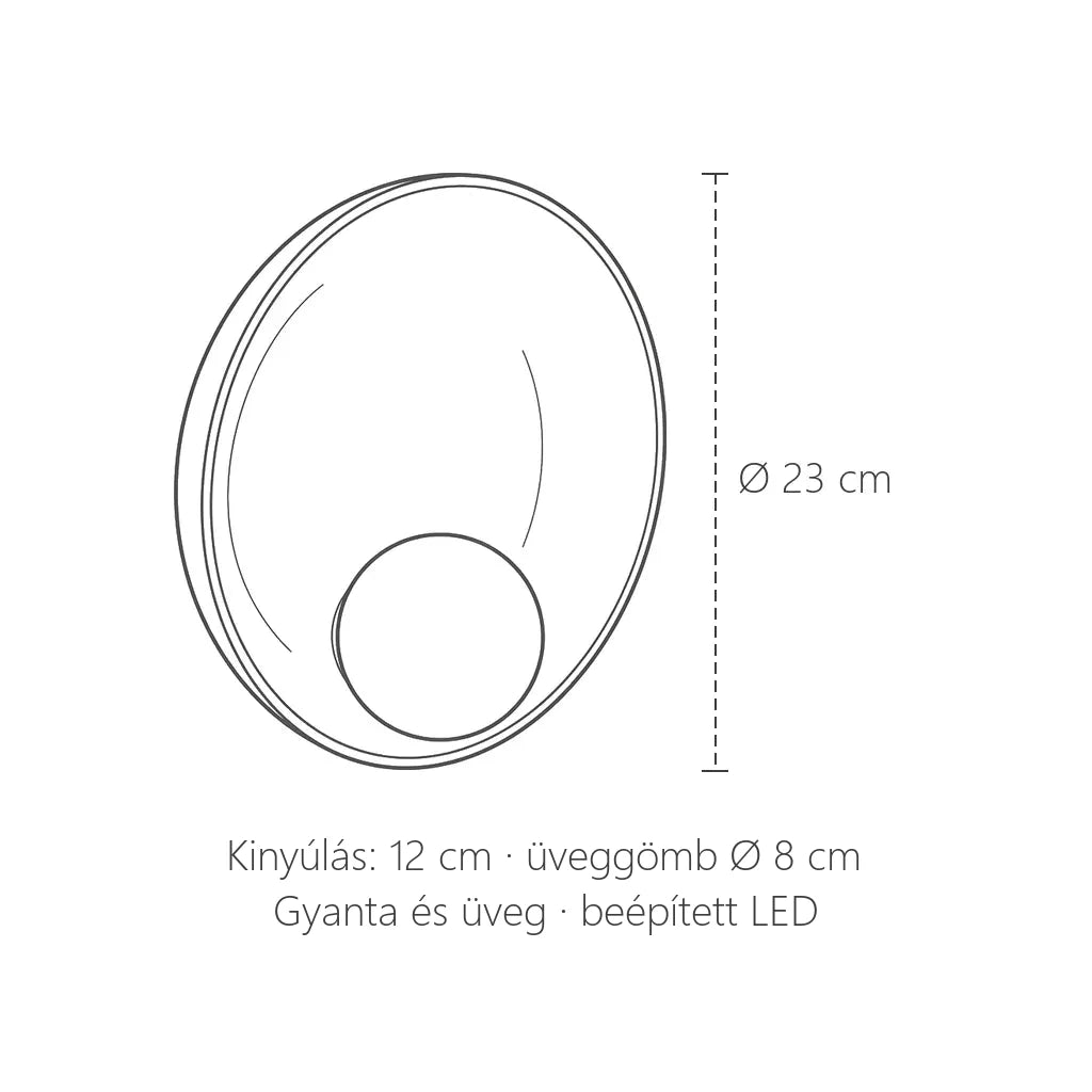 Gyanta tál fali lámpa méretei: Ø 23 cm, kinyúlás 12 cm