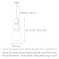 Gyöngy függőlámpa méretei: Ø 12 cm, 26 / 20 cm magas