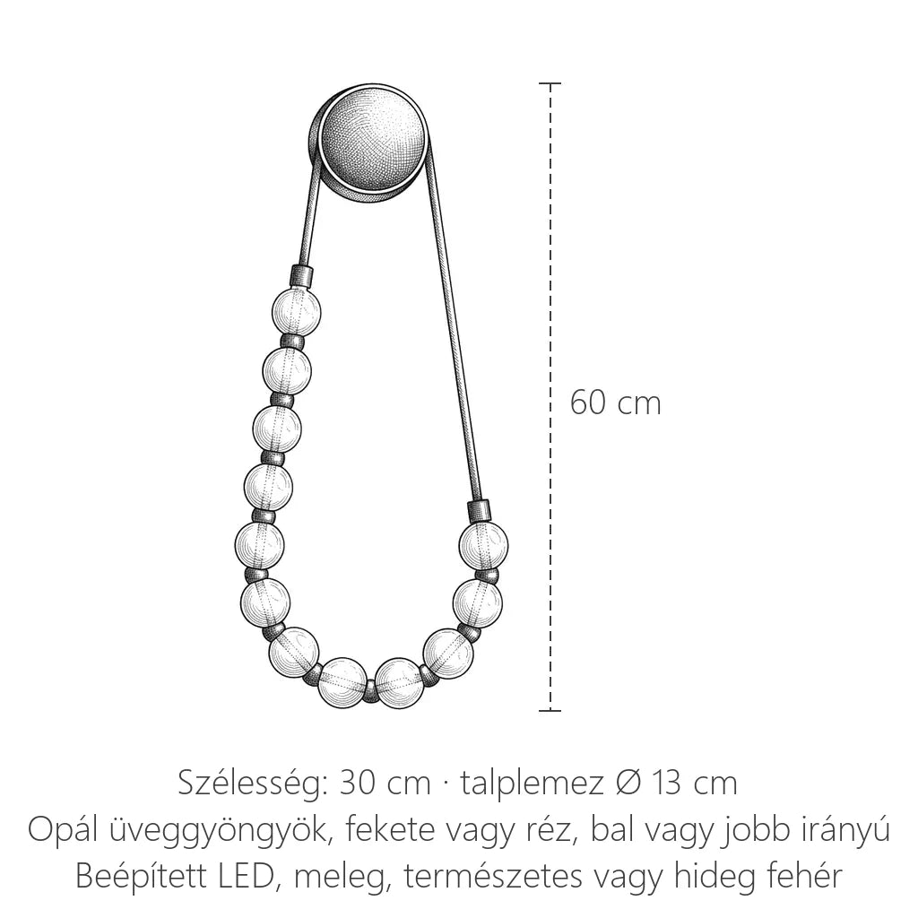 A gyöngysor LED fali lámpa méretei: 60 × 30 cm