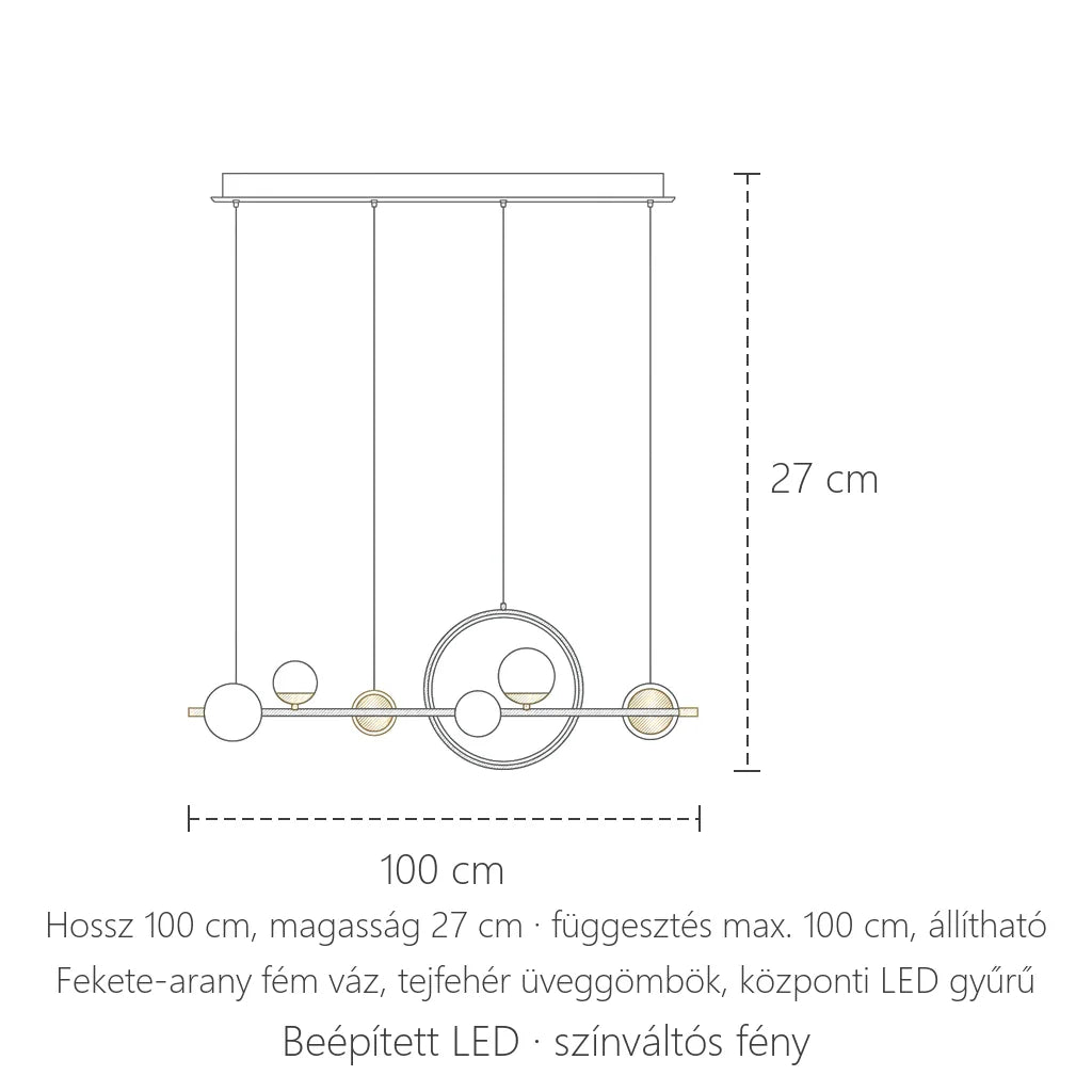 Gyűrűs gömbcsillár méretei: 100 × 27 cm