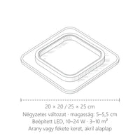Négyzetes gyűrűs LED lámpa méretei: 20 × 20 / 25 × 25 cm