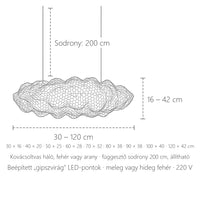 Felhő lámpa méretei: 30–120 cm széles