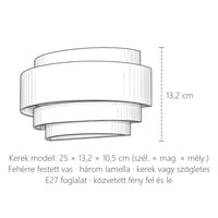 Három lamellás fehér fali lámpa méretei: 25 × 13,2 × 10,5 cm