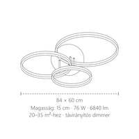 Háromgyűrűs LED mennyezeti lámpa méretei: 84 × 60 × 15 cm