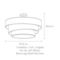 Textil lámpa méretei: Ø 56 cm, 36,8 cm magas