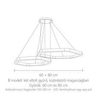 B modell kétgyűrűs változatának méretei: 60 + 80 cm