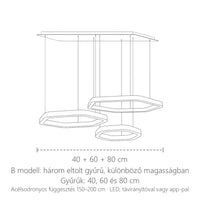 B modell háromgyűrűs változatának méretei: 40 + 60 + 80 cm