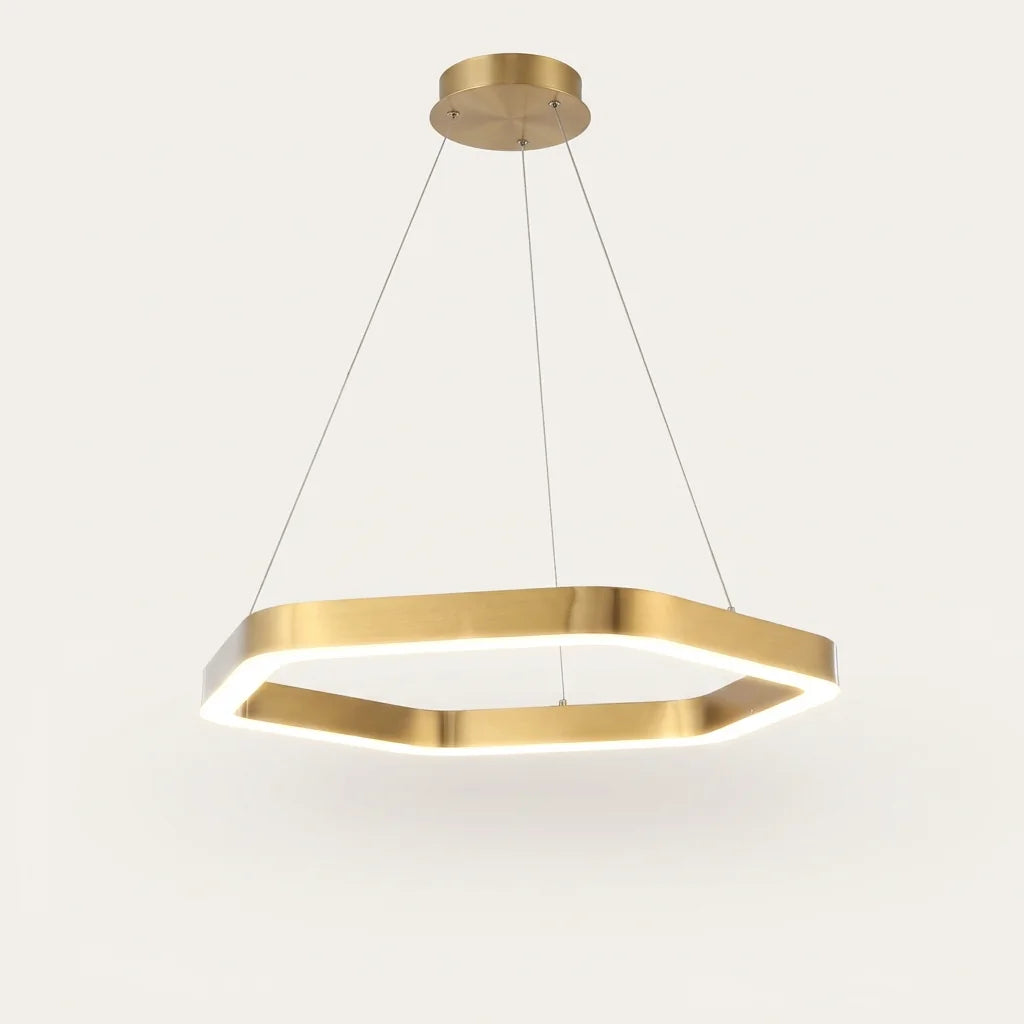 A modell: egygyűrűs, 60 cm-es arany hatszög LED csillár